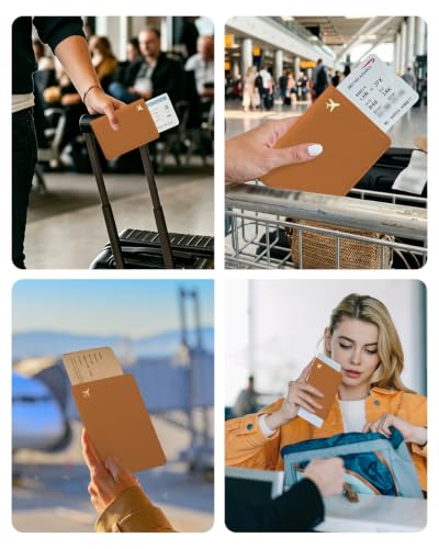 Passport Holder for Travel - RFID Blocking for Women & Men | PU Leather, Travel Essential, Stylish Accessary, Waterproof, Dark Brown - color: Dark Brown
