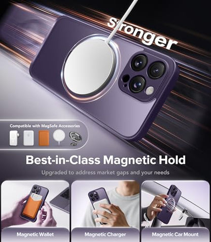 Magnetic for iPhone 15 Pro Max Case,[Unbreakable & Magnetic Stand] [Military-Grade Protection] [Phone Case Compatible with MagSafe] Slim Translucent Matte Shockproof Phone Cover,Deep Purple - color: Purple, size: iPhone 15 Pro Max (6.7 Inch,3 Lens)