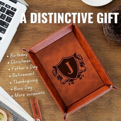 INNObeta Initial Valet Tray, Desktop Storage Organizer, PU Leather Bedside Tray Key Coin Holder, Personalised Gifts for Men, Birthday, Christmas, Letter F - color: Initial F