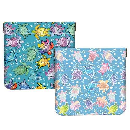 2Pcs PU Leather Small Squeeze Coin Purse Pouch Mini coin Bag Unique And Cute Wallet Cosmetic Bags Change Bag For Women Girls Men Colorful Turtle Pattern - color: Colorful Turtle Pattern