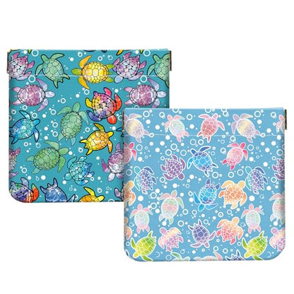 2Pcs PU Leather Small Squeeze Coin Purse Pouch Mini coin Bag Unique And Cute Wallet Cosmetic Bags Change Bag For Women Girls Men Colorful Turtle Pattern - color: Colorful Turtle Pattern