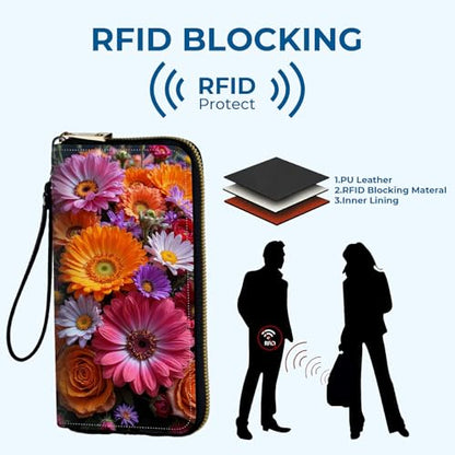 Bloom Garden Wristlet Wallet for Women, RFID Blocking Phone Wallet, Large Capacity Zip Around Clutch, Fits iPhone 15 Pro Max, Travel Organizer Purse - color: Bloom Garden