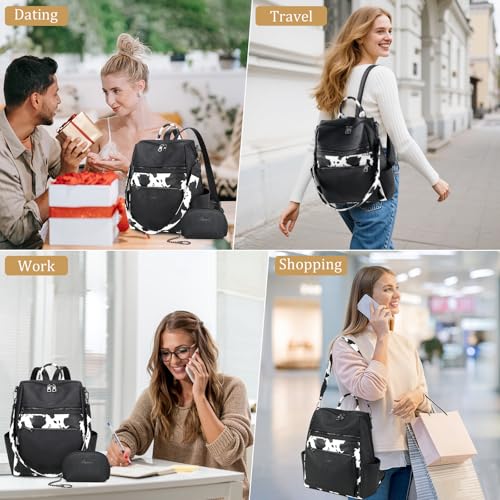 AGLOD Leather Backpack Purse for Women Designer Ladies Shoulder Bag Fashion Faux Work Travel Handbags - color: Cow Black