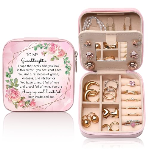 GAOLZIUY Granddaughter Gifts from Grandma, Granddaughter Travel Jewelry Box, Portable Jewelry Organizer Storage Case, Birthday Christmas Graduation Present for Granddaughters - color: Granddaughter