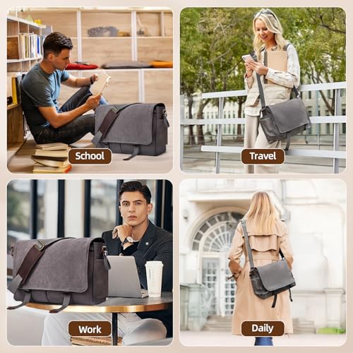 Messenger Bag for men Laptop Bag UnisexRetro Canvas Bag14-15.6 inches Casual single shoulder bag For Work College Travel - color: Grey