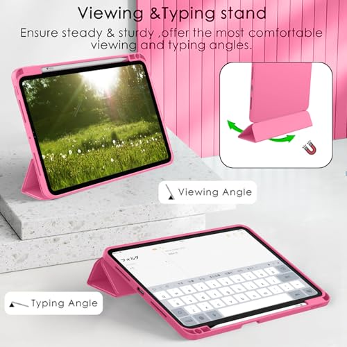 iPad Pro 11 Inch Case (M5) 2025/ (M4) 2024 (Model: A2836/A2837/A3006), Trifold Stand Smart Cover with Pencil Holder and Soft TPU Back, Auto Wake/Sleep (New Peach Red) - color: New Peach Red