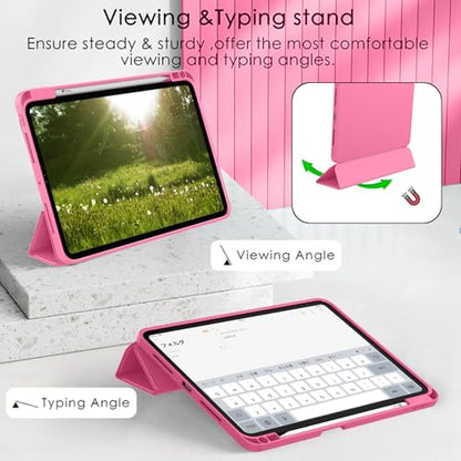 iPad Pro 11 Inch Case (M5) 2025/ (M4) 2024 (Model: A2836/A2837/A3006), Trifold Stand Smart Cover with Pencil Holder and Soft TPU Back, Auto Wake/Sleep (New Peach Red) - color: New Peach Red