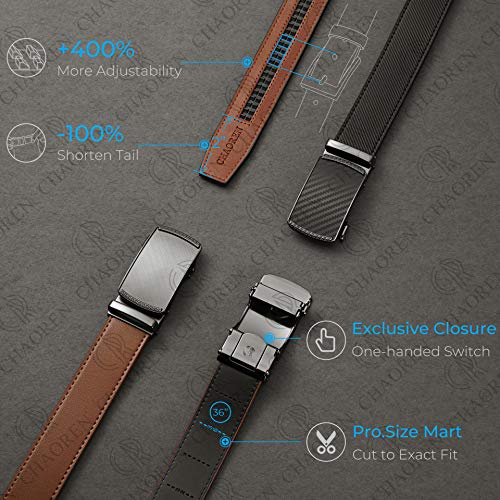 CHAOREN Men's Leather Ratchet Belt - Customizable Fit (35mm) | Smooth Sliding, Precise Micro‑Adjust, Trim to Fit, Dress & Casual Wear, Gift Box - color: Night / Black, size: 36" to 42" Waist Adjustable