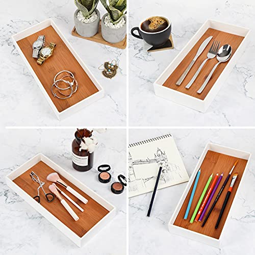 J JACKCUBE DESIGN Leather Bamboo Vanity Tray, Bathroom Organizer, Catch All Valet Tray for Women Perfume, Jewelry, Makeup, Candles, Key, Phone, Sunglasses (White)- MK205B - color: White
