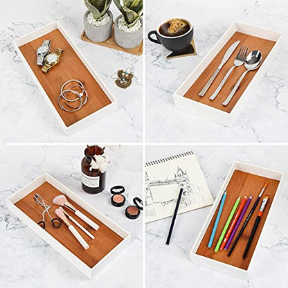 J JACKCUBE DESIGN Leather Bamboo Vanity Tray, Bathroom Organizer, Catch All Valet Tray for Women Perfume, Jewelry, Makeup, Candles, Key, Phone, Sunglasses (White)- MK205B - color: White
