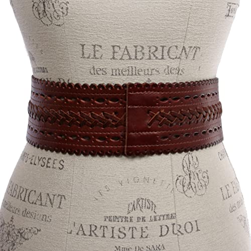 Beltiscool 2 7/8" (72mm) Wide High Waist Perforated Braided Leather Belt - color: Brown, size: M 33"-36"