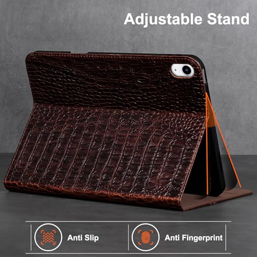 Gexmil Leather Case for iPad Air 11 Inch M4/M3/M2,10.9 Inch,Crocodile Brown | Genuine Leather Cover for iPad Air 2026/2025/2024/2022/2020,Magnetic Closure,Protective Folio Pencil Holder,Adjustable Stand - color: Crocodile Pattern Brown