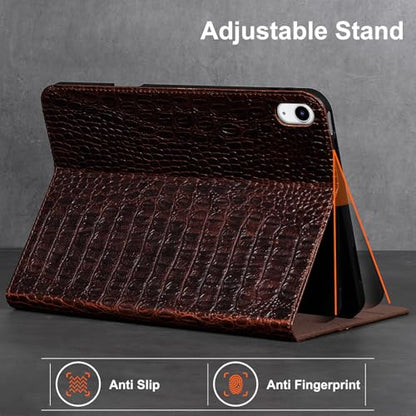 Gexmil Leather Case for iPad Air 11 Inch M4/M3/M2,10.9 Inch,Crocodile Brown | Genuine Leather Cover for iPad Air 2026/2025/2024/2022/2020,Magnetic Closure,Protective Folio Pencil Holder,Adjustable Stand - color: Crocodile Pattern Brown
