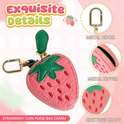 Cute Fruit Coin Purse Keychain, Mini Leather Bag Charms & Pouch Holder for Keys, Handbag, Backpack, Tote Kawaii Strawberry Lemon Charms Accessories Gift for Girls Women (WXC251204)