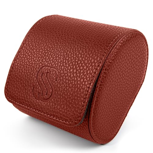 Single Watch Travel Case for Men – Leather Holder Box, Fits up to 55mm | Removable Cushion | Small Portable Watch Pouch | Gift Ready (Saddle Brown/Charcoal Grey) - color: Saddle Brown / Charcoal Grey