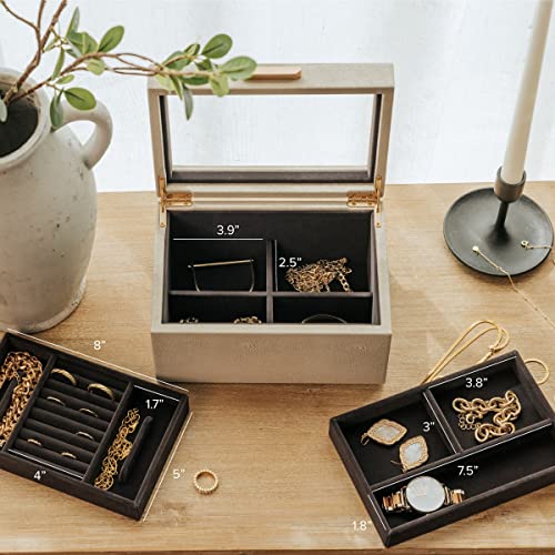 CASE ELEGANCE Petite 3-Tier Jewelry Box - Storage & Display Case | Shagreen vegan leather, velvet lined, brass hardware - size: Petite - Non-Monogrammed