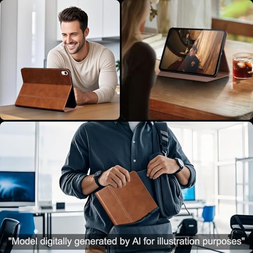 Gexmil Leather Case for iPad Air 11 Inch M4/M3/M2,10.9 Inch,Tanned Brown | Genuine Leather Cover for iPad Air 2026/2025/2024/2022/2020,Smart Folio Auto Sleep/Wake,Protective,Adjustable Stand - color: Vegetable Tanned Brown
