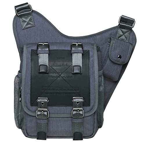 Mens Vintage Canvas Shoulder Messenger Bag Chest Leather Patchwork Messenger Bag - color: Blackgrey01