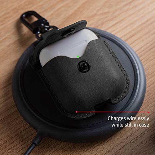 Twelve South AirSnap | Leather Protective Case/Cover with Loss Prevention Clip for AirPods & Wireless Charging Case for AirPods, Black - color: Black, style: AirSnap