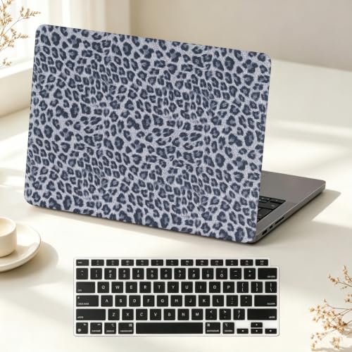 Case for MacBook Air 13 inch M5 2026-2022 M4 M3 M2 A3449 A3240 A3113 A2681 | Sparkly Leopard MacBook Air 13.6 Case, Glitter Cheetah Spots PU Leather Logo Cutout Case for Mac Book Air 13.6+Keyboard Cover - color: Black