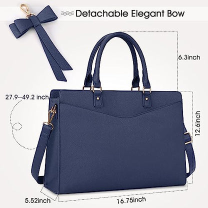 RAINSMORE Laptop Bag for Women 15.6 Inch PU Tote Bag Business Office Work Bag Waterproof Briefcase Computer Tote Lightweight Handbag Shoulder, Blue - color: Blue