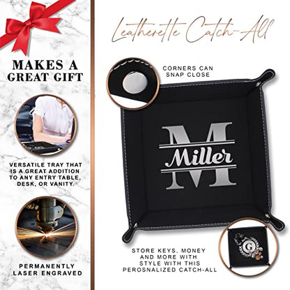 The Wedding Party Store Custom Personalized Catchall Valet Catch All Tray - Engraved and Monogrammed (Black with Silver) - color: Black With Silver