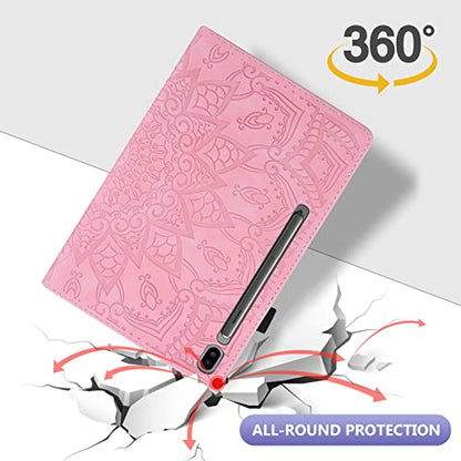 Dteck Galaxy Tab S10+ 2024/S9 Plus 2023 Case,Galaxy Tab S8+/S7+/S7 FE Case 12.4 Inch, Mandala Embossed PU Leather Folio Stand Soft Cover Slim Lightweight Elastic Band Protective Card Slot Case,Pink - color: 02 Pink