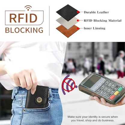 SENDEFN Small Wallets for Women Bifold RFID Blocking Leather Card Holder Compact Wallet with Zipper Coin Pocket - color: A-Black
