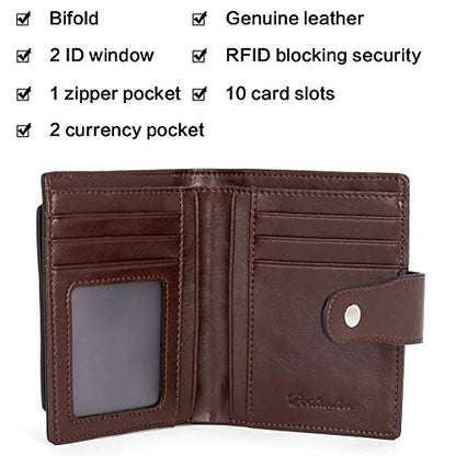 BOSTANTEN Leather Womens Wallet Small RFID Blocking Credit Card Holder | Removable ID Window, Zipper Coin Pocket, Bifold, Minimalist, Fits Small Purses, Daily Use, Ladies Gifts, Coffee - color: 3-coffee