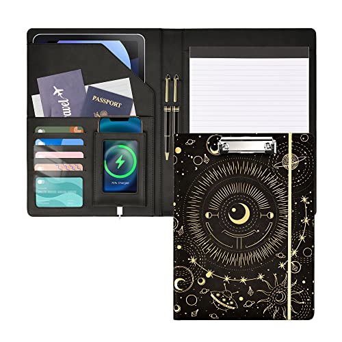 Ospelelf Clipboard Folio with Notepad and Pocket Leather Storage Clipboard Binder Padfolio for Women - color: Black Tarotcards