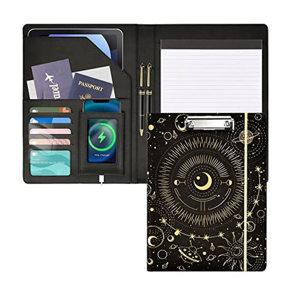 Ospelelf Clipboard Folio with Notepad and Pocket Leather Storage Clipboard Binder Padfolio for Women - color: Black Tarotcards