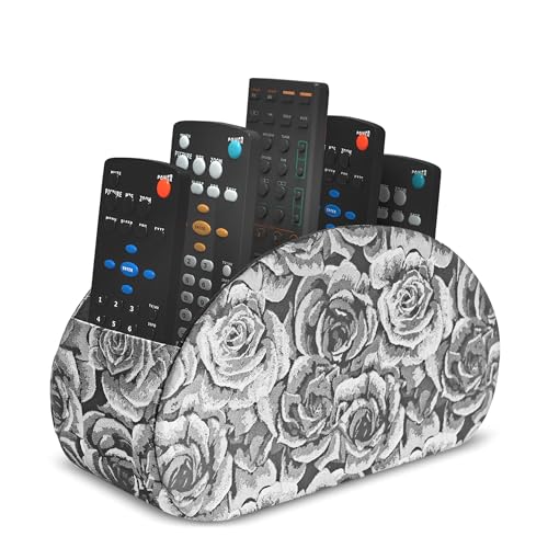Remote Control Holder, PU Leather Remote Caddy Desktop Organizer with 5 Spacious Compartments for TV Remotes/Media Controllers/Office Supplies (1-3D Black Grey - color: 1-3D Black Grey