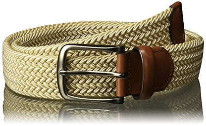 Perry Men's Woven Belt with Stretch Leather-Trim Fabric - color: Khaki, size: Small