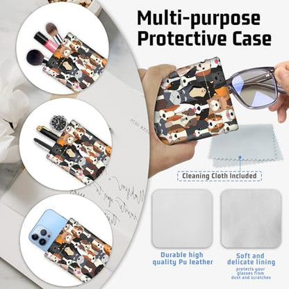 Soft Glasses Case for Sunglasses Eyeglass Slim Pouch | 7x3.5 inches, Portable PU Leather, Squeeze Top, Sunglasses Holder Bag Pouch, For Women Men - color: Dog