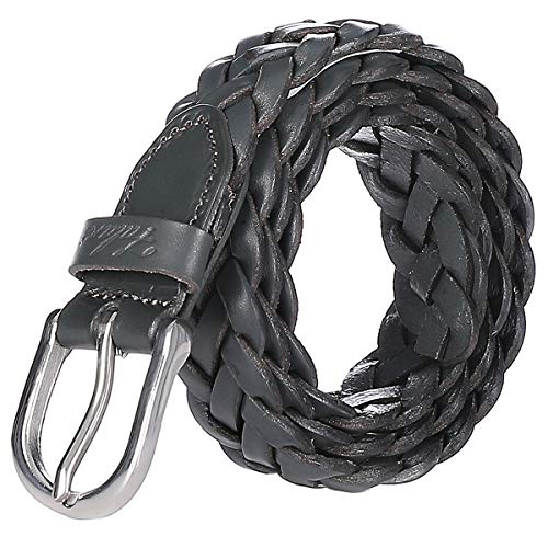 Falari Women's Leather Braided Belt Stainless Steel Buckle - color: Dark Grey, size: XL 42-44 (fit waist 40-42)