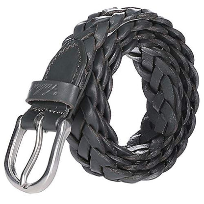 Falari Women's Leather Braided Belt Stainless Steel Buckle - color: Dark Grey, size: XL 42-44 (fit waist 40-42)