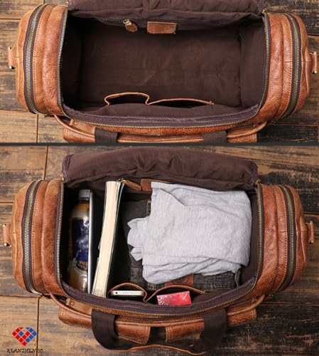 Full CowhideLeather Large duffel bags for men holdall leather travel bag overnight gym sports weekend bag (black) - color: black