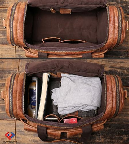 Full CowhideLeather Large duffel bags for men holdall leather travel bag overnight gym sports weekend bag (black) - color: black