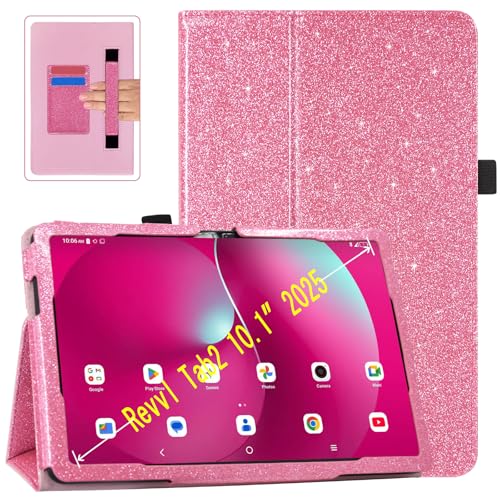 ACdream Case for T-Mobile Revvl Tab 2 10.1" Tablet 2025 Model:9185W(NOT FIT 2023 Revvl Tab 5G 10.36"), Folio Protective Slim Cover Leather Case,Magnetic Closure, Hand Strap, Card Slots, Glitter Pink - color: ***Glitter_Pink