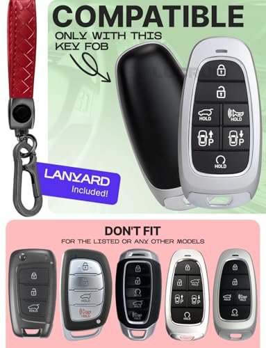 Lucrum Compatible with Hyundai Key Fob Cover & Keychain | Fits Santa Fe, Sonata, Tucson, Grandeur, Ioniq 5, Palisade, Nexo - For 7 Button Remote (2019-2025) - Red and Black - color: Red & Black, style: 7 Buttons_1