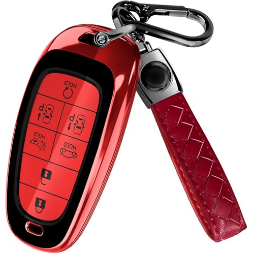 Lucrum Compatible with Hyundai Key Fob Cover & Keychain | Fits Santa Fe, Sonata, Tucson, Grandeur, Ioniq 5, Palisade, Nexo - For 7 Button Remote (2019-2025) - Red and Black - color: Red & Black, style: 7 Buttons_1