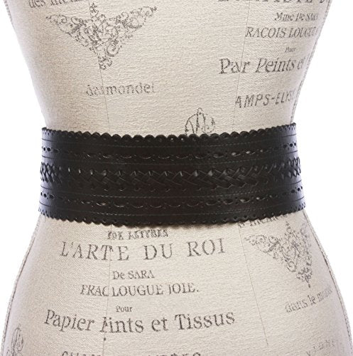 Beltiscool 2 7/8" (72mm) Wide High Waist Perforated Braided Leather Belt - color: Black, size: L 37"- 40"