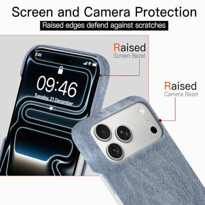 Phone Case for iPhone 17 Pro Max,Gray-Blue | Magnetic Case, Compatible with Magsafe - Denim Fabric - Slim Fit & Soft Feel - color: Grey-blue, size: iPhone 17 Pro Max