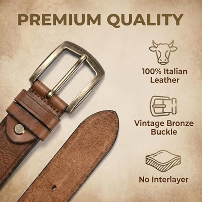 Full Grain Genuine Leather Belts for Men - color: Brown-brass Buckle, size: 36 (Fit Waist 30"-38")