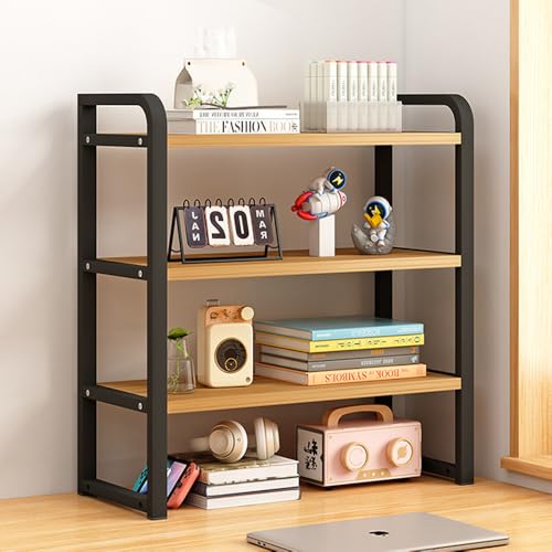 Office Desk Shelf Organizer, Wood Desktop Bookshelf Supplies Storage Rack, Shelf for Top of Desk and Dresser and Cubicle Decor Aesthetic Bookshelf (Black Wood-three Tier, 11.81 Lx7.87 Wx22.05 H) - color: Black Wood-three Tier, size: 11.81Lx7.87Wx22.05H