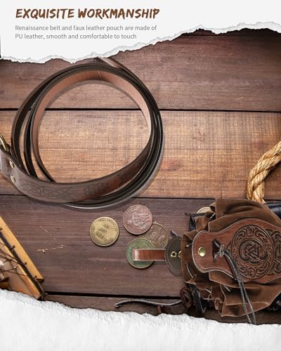 2 Pcs Renaissance Belt Pouch Medieval Viking Pirate Leather Pouch Bag Embossed Costume Accessories - color: Brown, style: Retro