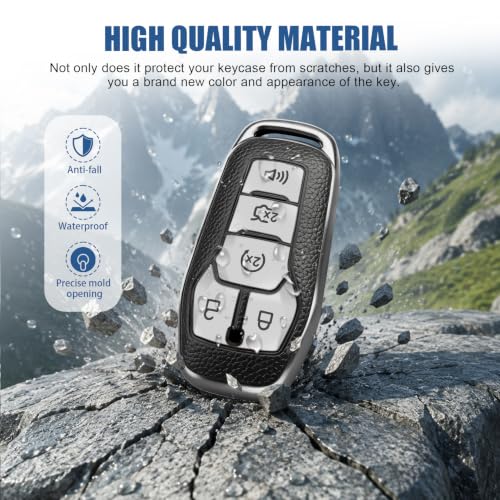 Key Fob Cover for Ford, Leather Grain Texture TPU Key Case with Keychain, Compatible with 2013-2018 Explorer F150 Fusion Mustang Edge Lincoln MKZ MKC, 5 Buttons (Silver) - color: Silver