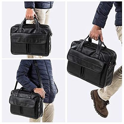 seyfocnia Men's Business Travel Briefcase Leather Handmade Messenger Bags Laptop Bag - color: Black, size: 17.3inch