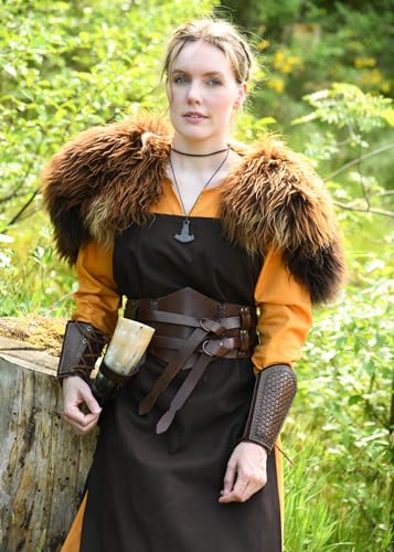 Ulfberth Battle-Merchant Medieval Wide Leather Double Belt | Buffalo leather costume belt for Viking medieval pirate outfits Ren Faire and reenactment - color: Dark Brown, size: Small