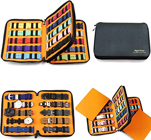 20 Slots Travel Watch band Storage Collection Watch Strap Organizer Pouch Double Layer Watchband Box for Apple Watch Bands,Electronics Organizer Storage Bag (black with orange) - color: 20 slots black with orange